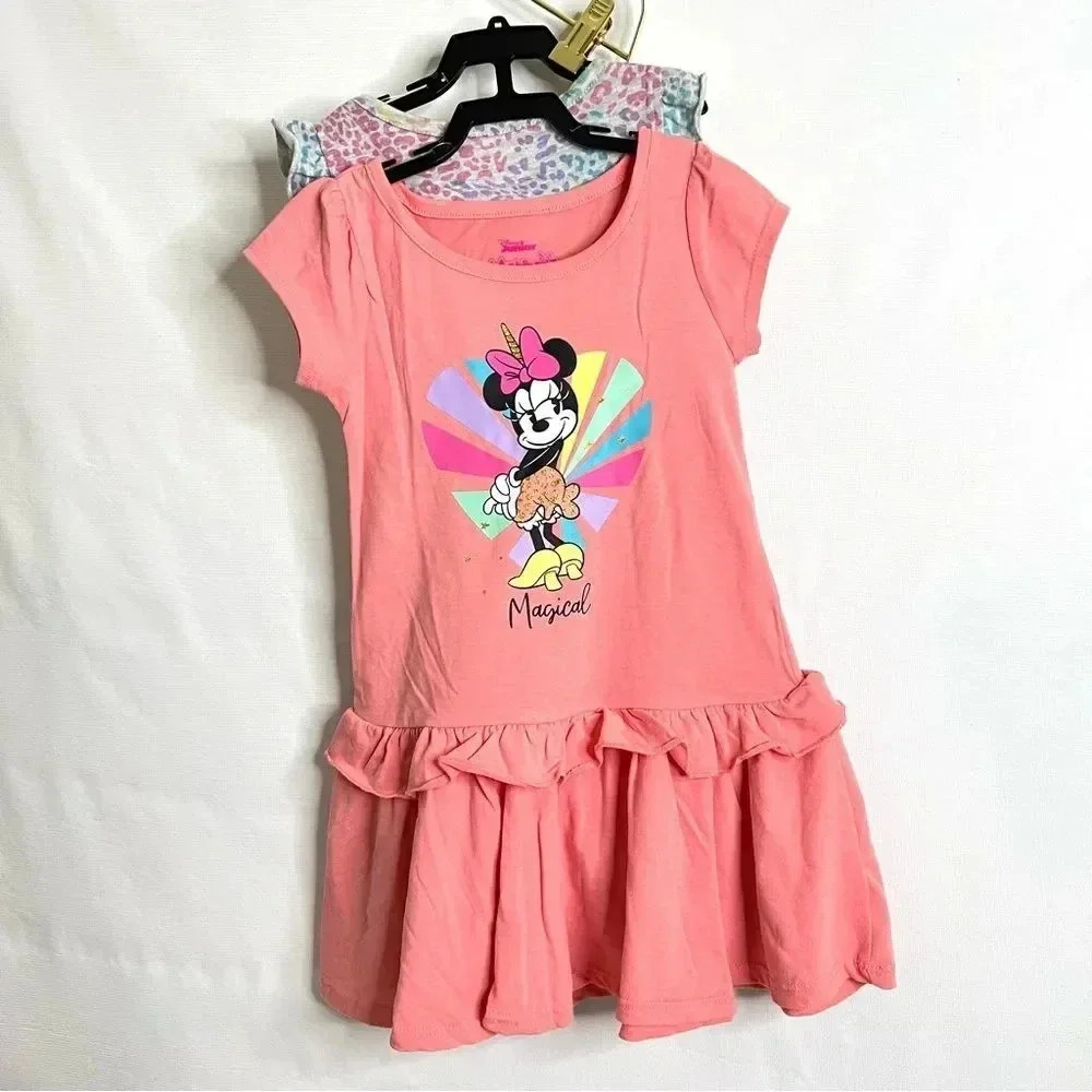 Disney Minnie Kids' 2-pack Dress Short Sleeve Coral/Gray Multicolor Size 5 Girls
